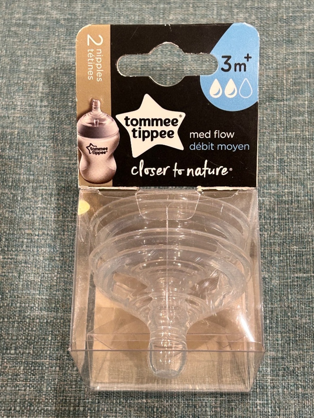 Tommee Tippee Closer to Nature Soft Silicone Nipples Medium Flow 3M+ 2 Pack
